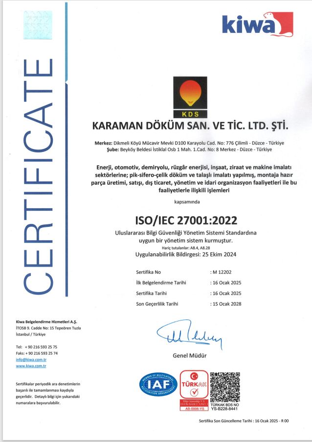 TS ISO/IEC 27001:2022 BİLGİ GÜVENLİĞİ YÖNETİM SİSTEMİ BELGESİ